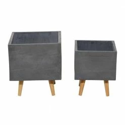 Litton Lane 13 in. x 11 in. Grey Fiber Clay Contemporary Planter (Set of 2) -Litton Lane Sales Store grey litton lane plant pots 46494 c3 1000