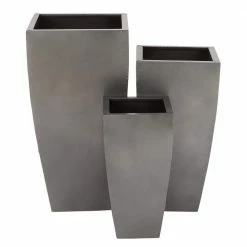 Litton Lane 15 in. x 30 in. Gray Metal Indoor Outdoor Light Weight Planter with Tapered Base and Polished Exterior (Set of 3)