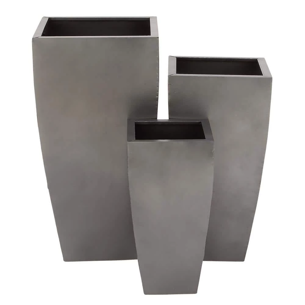 Litton Lane 15 in. x 30 in. Gray Metal Indoor Outdoor Light Weight Planter with Tapered Base and Polished Exterior (Set of 3) 3 Litton Lane 15 in. x 30 in. Gray Metal Indoor Outdoor Light Weight Planter with Tapered Base and Polished Exterior (Set of 3)