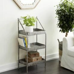 Litton Lane Small, Rectangular Distressed Silver Outdoor Metal Plant Stand with 3 Shelves, 18" x 39" -Litton Lane Sales Store grey litton lane plant stands 74891 31 1000