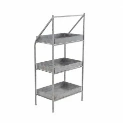 Litton Lane Small, Rectangular Distressed Silver Outdoor Metal Plant Stand with 3 Shelves, 18" x 39" -Litton Lane Sales Store grey litton lane plant stands 74891 4f 1000
