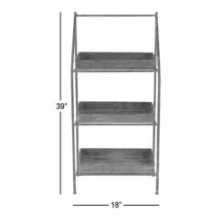 Litton Lane Small, Rectangular Distressed Silver Outdoor Metal Plant Stand with 3 Shelves, 18" x 39" -Litton Lane Sales Store grey litton lane plant stands 74891 76 1000