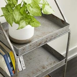Litton Lane Small, Rectangular Distressed Silver Outdoor Metal Plant Stand with 3 Shelves, 18" x 39" -Litton Lane Sales Store grey litton lane plant stands 74891 77 1000