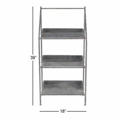 Litton Lane Small, Rectangular Distressed Silver Outdoor Metal Plant Stand with 3 Shelves, 18" x 39" -Litton Lane Sales Store grey litton lane plant stands 74891 c3 1000