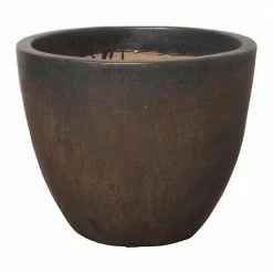 Emissary 19 in. H Gunmetal Round Ceramic Planter
