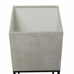 Litton Lane 30 in. H x 11 in. Light Grey Metal Modern Planter(Set of 3) -Litton Lane Sales Store light grey litton lane plant pots 041988 44 1000
