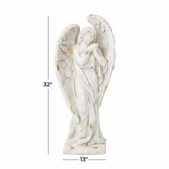 Litton Lane 32 in. White Magnesium Oxide Country Cottage Angel Garden Sculpture -Litton Lane Sales Store litton lane garden statues 040036 76 1000