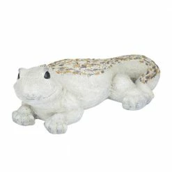 Litton Lane 6 in. White Polystone Farmhouse Lizard Garden Sculpture