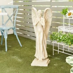 Litton Lane 34 in. Cream Magnesium Oxide Country Cottage Angel Garden Sculpture -Litton Lane Sales Store litton lane garden statues 040139 31 1000
