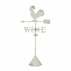 Litton Lane 48 in. White Metal Country Cottage Rooster Garden Sculpture