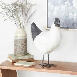 Litton Lane 17 in. White Polystone French Country Chicken Garden Sculpture -Litton Lane Sales Store litton lane garden statues 040617 31 1000