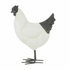 Litton Lane 17 in. White Polystone French Country Chicken Garden Sculpture