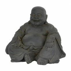 Litton Lane 18 in. Black Magnesium Oxide Traditional Buddha Garden Sculpture