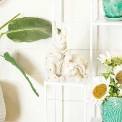 Litton Lane 11 in. White Resin Farmhouse Rabbit Garden Sculpture -Litton Lane Sales Store litton lane garden statues 040869 31 1000