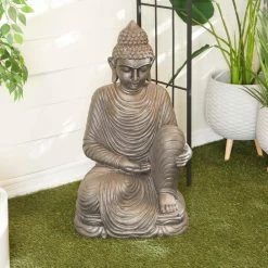 Litton Lane 36 in. Silver Magnesium Oxide Traditional Buddha Garden Sculpture 19 Litton Lane 36 in. Silver Magnesium Oxide Traditional Buddha Garden Sculpture -Litton Lane Sales Store litton lane garden statues 040870 31 1000