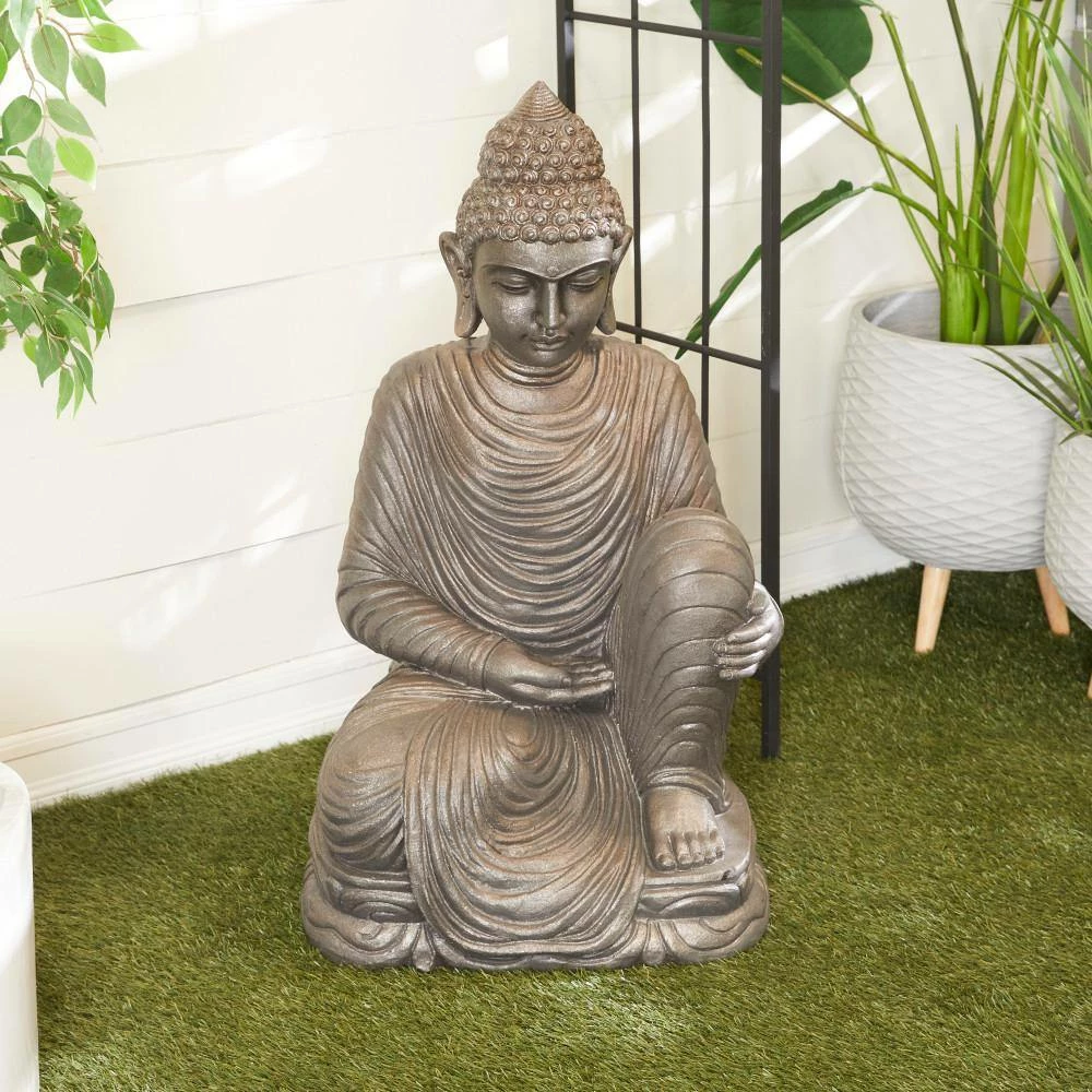 Litton Lane 36 in. Silver Magnesium Oxide Traditional Buddha Garden Sculpture 11 Litton Lane 36 in. Silver Magnesium Oxide Traditional Buddha Garden Sculpture - Image 9