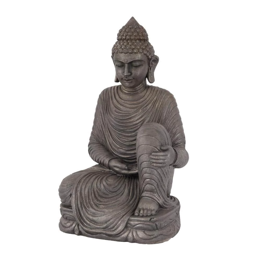 Litton Lane 36 in. Silver Magnesium Oxide Traditional Buddha Garden Sculpture 3 Litton Lane 36 in. Silver Magnesium Oxide Traditional Buddha Garden Sculpture