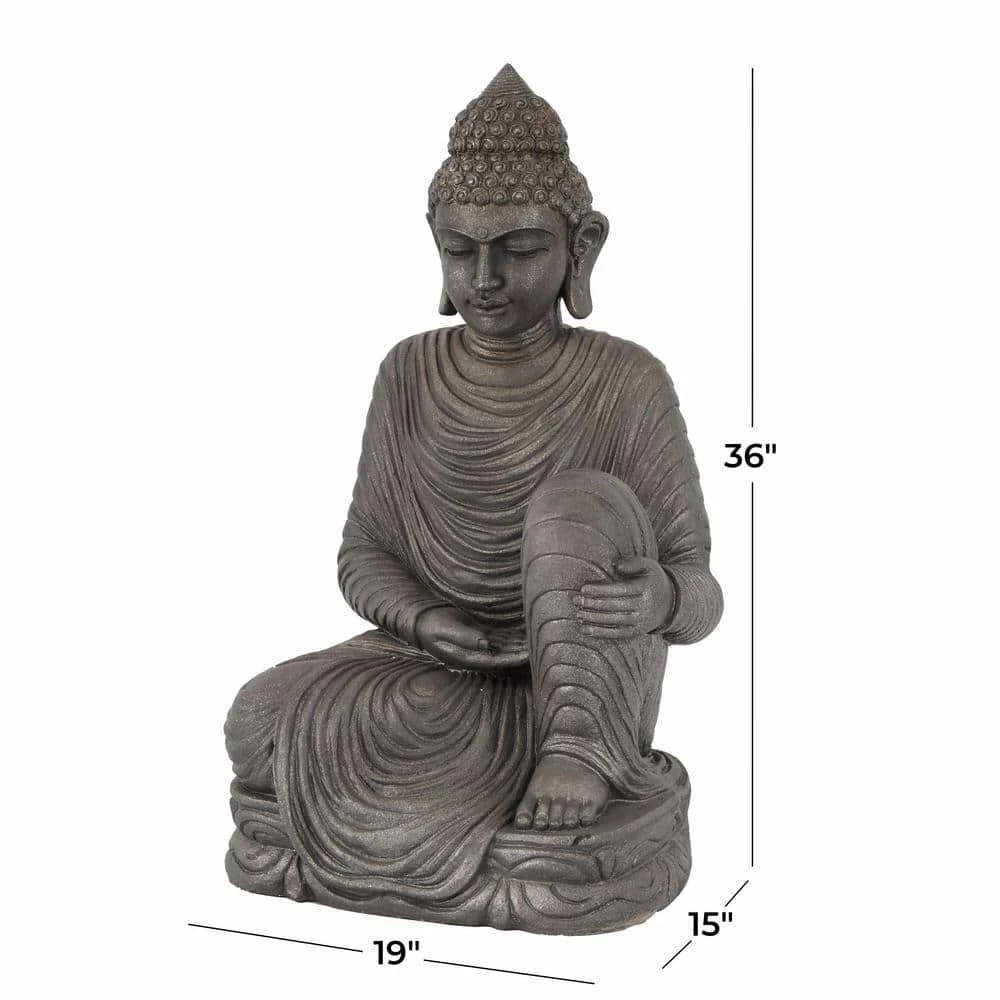 Litton Lane 36 in. Silver Magnesium Oxide Traditional Buddha Garden Sculpture 10 Litton Lane 36 in. Silver Magnesium Oxide Traditional Buddha Garden Sculpture - Image 8