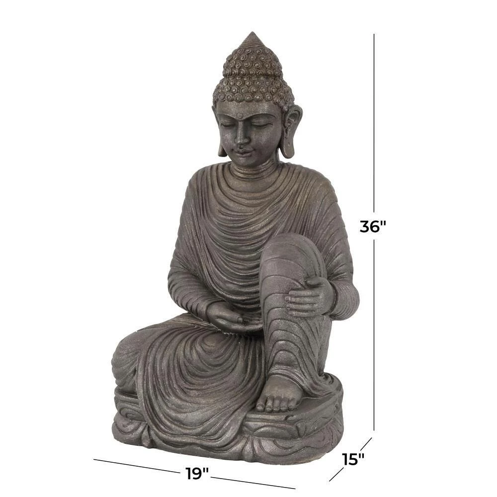 Litton Lane 36 in. Silver Magnesium Oxide Traditional Buddha Garden Sculpture 7 Litton Lane 36 in. Silver Magnesium Oxide Traditional Buddha Garden Sculpture - Image 5