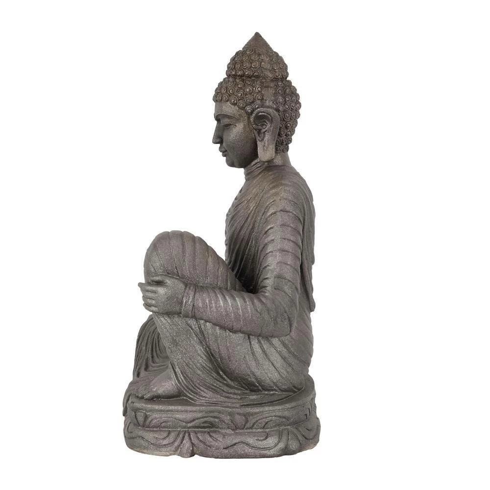 Litton Lane 36 in. Silver Magnesium Oxide Traditional Buddha Garden Sculpture 4 Litton Lane 36 in. Silver Magnesium Oxide Traditional Buddha Garden Sculpture - Image 2