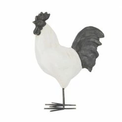 Litton Lane 19 in. White Polystone French Country Chicken Garden Sculpture