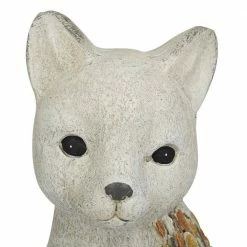 Litton Lane 14 in. White Polystone Farmhouse Cat Garden Sculpture -Litton Lane Sales Store litton lane garden statues 041055 44 1000
