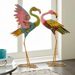 Litton Lane 28 in. Indoor Outdoor Embossed Standing Flamingo Garden Sculpture with Coiled U Shaped Feet (Set of 2) -Litton Lane Sales Store litton lane garden statues 55142 31 1000