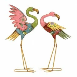 Litton Lane 28 in. Indoor Outdoor Embossed Standing Flamingo Garden Sculpture with Coiled U Shaped Feet (Set of 2)