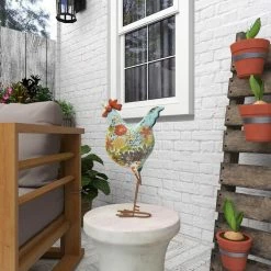 Litton Lane 17 in. Indoor Outdoor Distressed Standing Rooster Garden Sculpture with U Shaped Feet -Litton Lane Sales Store litton lane garden statues 55233 1f 1000