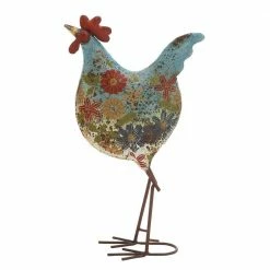 Litton Lane 17 in. Indoor Outdoor Distressed Standing Rooster Garden Sculpture with U Shaped Feet