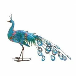 Litton Lane 20 in. Turquoise Metal Eclectic Bird Garden Sculpture