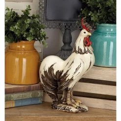 Litton Lane 15 in. White Polystone Farmhouse Rooster Garden Sculpture -Litton Lane Sales Store litton lane garden statues 58220 31 1000