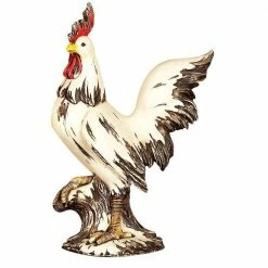 Litton Lane 15 in. White Polystone Farmhouse Rooster Garden Sculpture