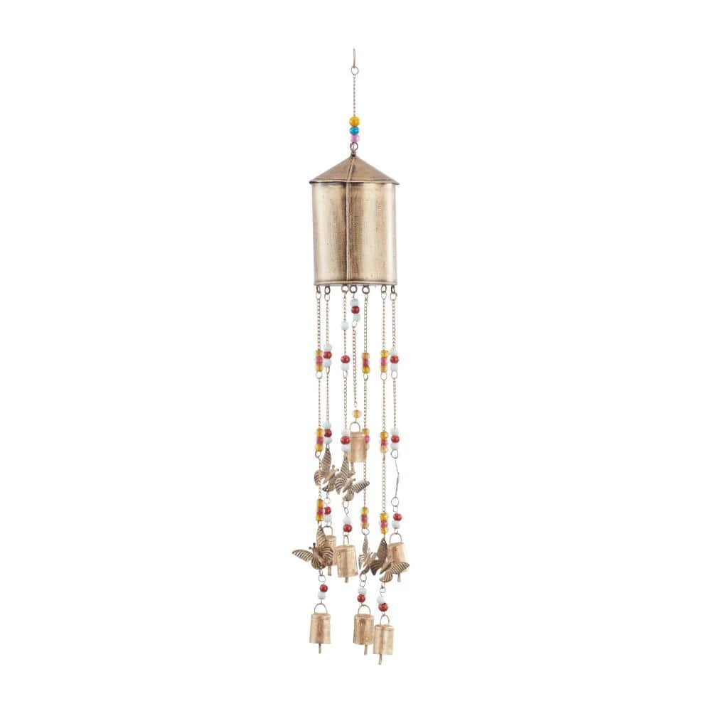 Litton Lane 32 in. Bronze Metal Rustic Windchime 5 Litton Lane 32 in. Bronze Metal Rustic Windchime - Image 3