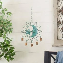 Litton Lane 13 in. Turquoise Metal Eclectic Windchime -Litton Lane Sales Store litton lane wind chimes 042091 31 1000