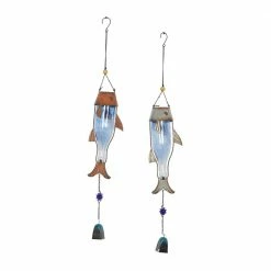 Litton Lane 32 in. Blue Metal Coastal Windchime (Set of 2)
