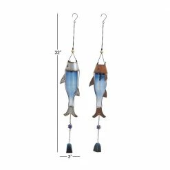 Litton Lane 32 in. Blue Metal Coastal Windchime (Set of 2) -Litton Lane Sales Store litton lane wind chimes 76795 76 1000