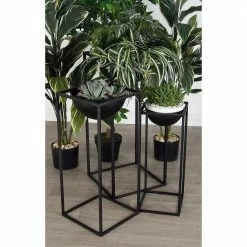 Litton Lane Matte Black Iron Rectangular-Framed Bowl Plant Stands (Set of 3) -Litton Lane Sales Store matte black litton lane plant pots 36732 31 1000