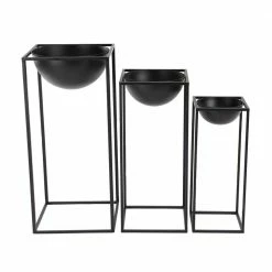 Litton Lane Matte Black Iron Rectangular-Framed Bowl Plant Stands (Set of 3)