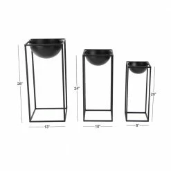 Litton Lane Matte Black Iron Rectangular-Framed Bowl Plant Stands (Set of 3) -Litton Lane Sales Store matte black litton lane plant pots 36732 76 1000