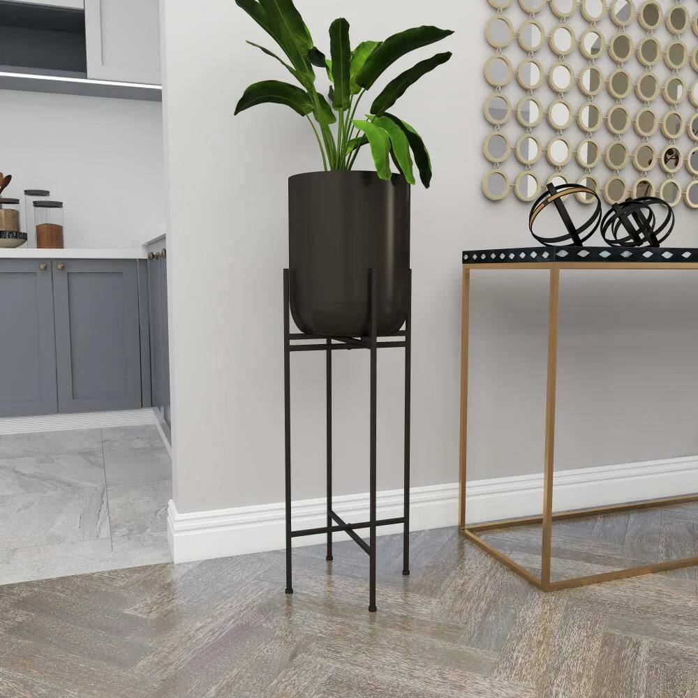 Litton Lane 36 in. H x 12 in. W Black Metal Modern Planter 8 Litton Lane 36 in. H x 12 in. W Black Metal Modern Planter - Image 6