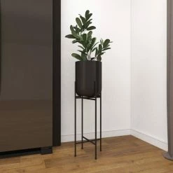 Litton Lane 36 in. H x 12 in. W Black Metal Modern Planter 16 Litton Lane 36 in. H x 12 in. W Black Metal Modern Planter -Litton Lane Sales Store matte black litton lane plant pots 74805 4f 1000