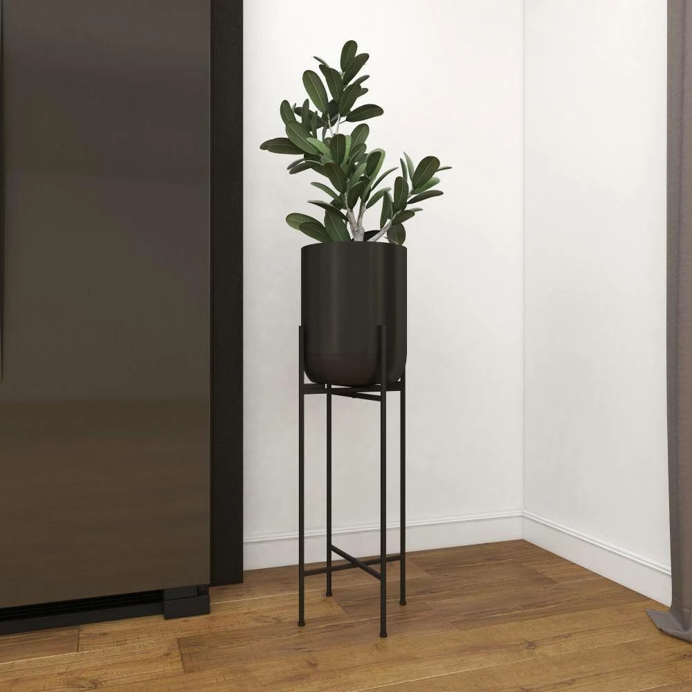 Litton Lane 36 in. H x 12 in. W Black Metal Modern Planter 7 Litton Lane 36 in. H x 12 in. W Black Metal Modern Planter - Image 5
