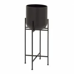 Litton Lane 36 in. H x 12 in. W Black Metal Modern Planter