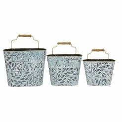 Litton Lane 13 in. Multi Colored Metal Farmhouse Planter (3-Pack)