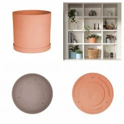 Bloem Mathers Resin Planter with Saucer Tray 10 in. Muted Terra Cotta -Litton Lane Sales Store muted terra cotta bloem plant pots mat1047 40 1000