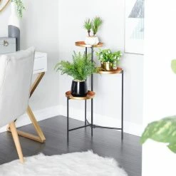 Litton Lane 32 in. Orange Round Metal Plantstand with 3-Tiers -Litton Lane Sales Store orange litton lane plant stands 040547 31 1000