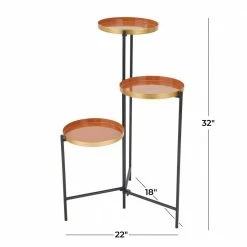 Litton Lane 32 in. Orange Round Metal Plantstand with 3-Tiers -Litton Lane Sales Store orange litton lane plant stands 040547 c3 1000