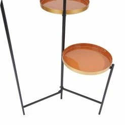 Litton Lane 32 in. Orange Round Metal Plantstand with 3-Tiers -Litton Lane Sales Store orange litton lane plant stands 040547 fa 1000