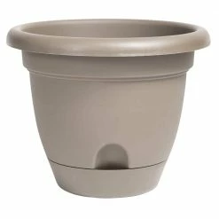Bloem Lucca 6.75 in. Pebble Stone Plastic Self-Watering Planter with Saucer